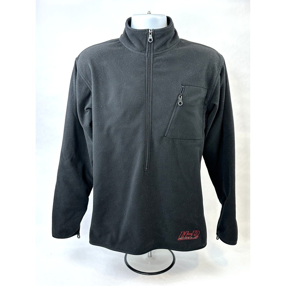 VINTAGE Harley Davidson Fleece Sweater Mens XS Black 3/4 Zip Motorcycle Biker